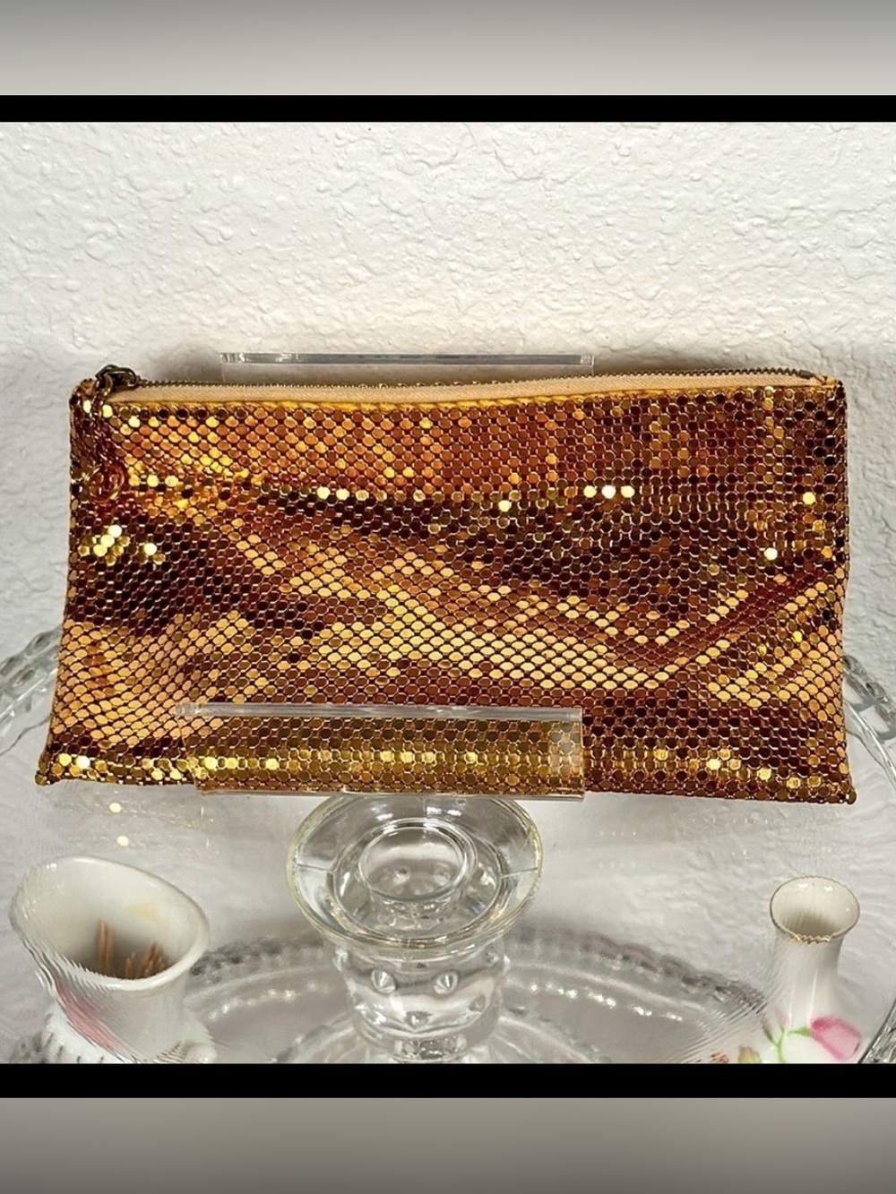 50s WEST GERMANY gold metal mesh clutch handbag great condition with zipper